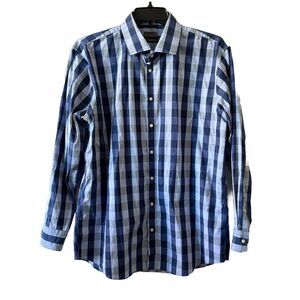 Calibrate Mens Blue Plaid Trim Fit Long Sleeve Button Up Shirt‎ Sz 17 1/2 34/35